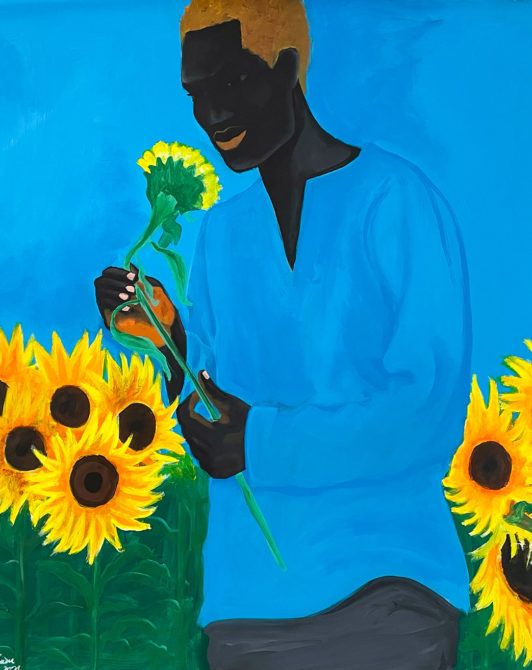 Low_John-Madu_Sunflowers-and-man,-2021_121x121-cm